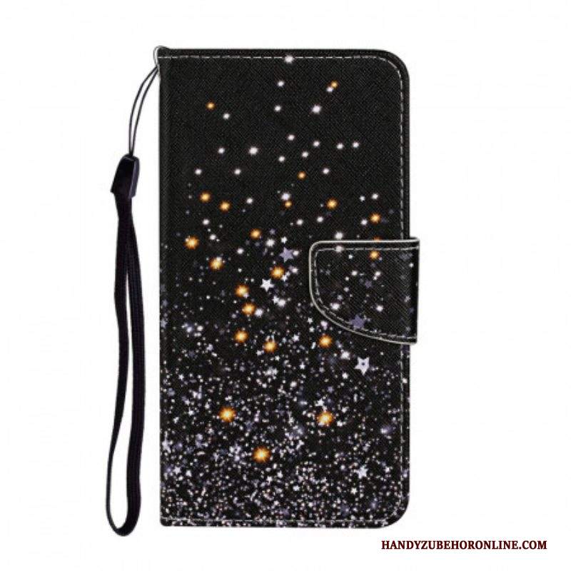 Folio Cover Samsung Galaxy S22 Ultra 5G Stelle E Paillettes Con Cordino