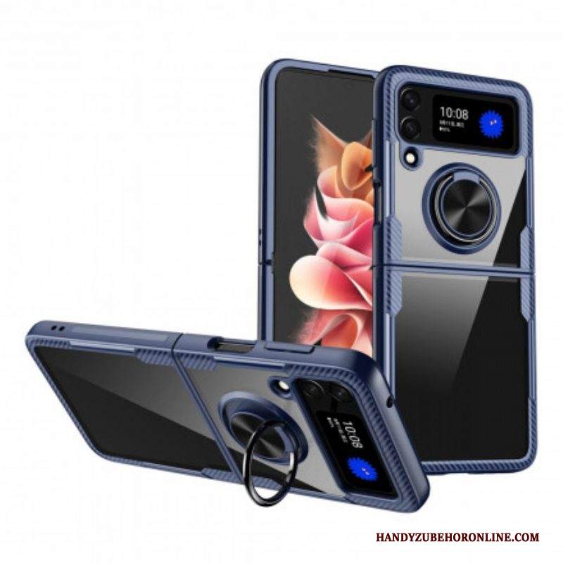 Folio Cover Samsung Galaxy Z Flip 3 5G Custodia in pelle Anello Magnetico Ibrido