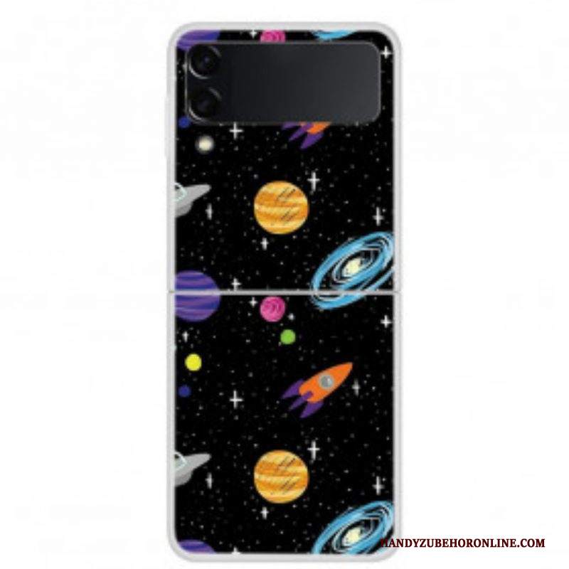 Folio Cover Samsung Galaxy Z Flip 3 5G Custodia in pelle Pianeta Galassia