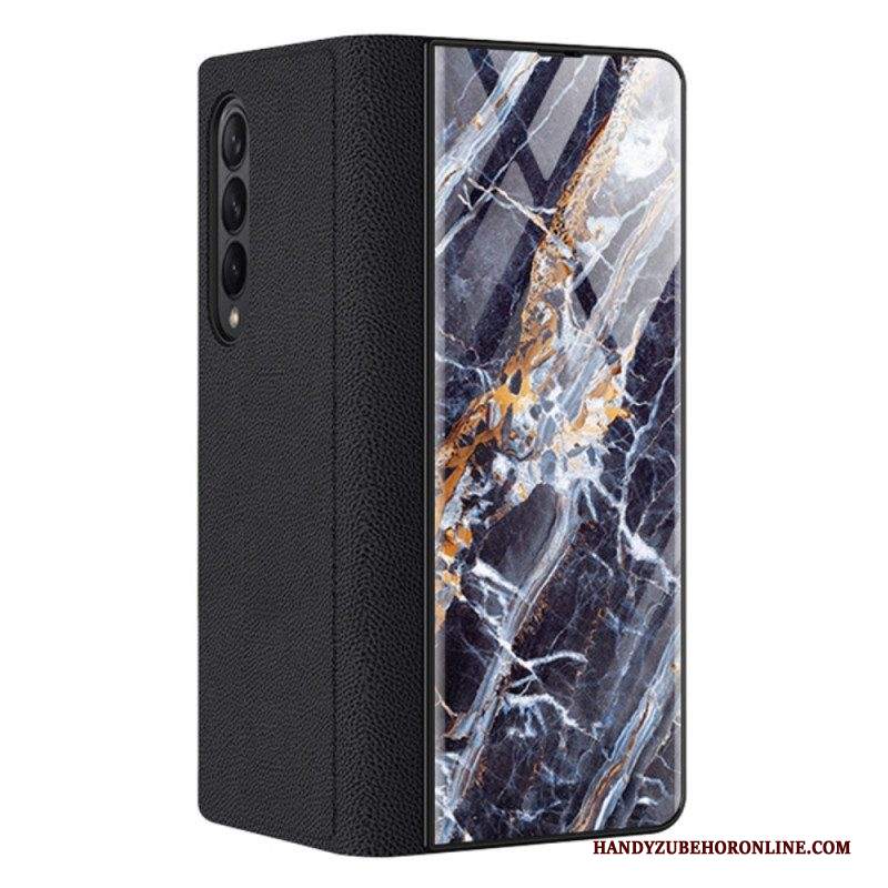 Folio Cover Samsung Galaxy Z Fold 3 5G Custodia in pelle Vetro Temperato Effetto Marmo