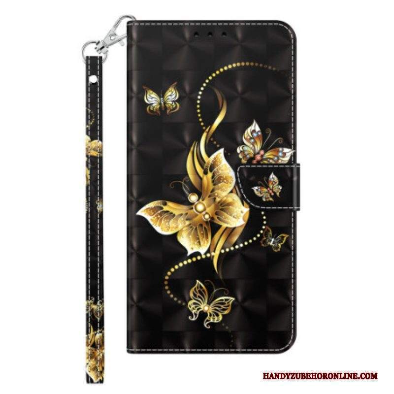 Folio Cover Sony Xperia 1 IV Farfalle Dorate Con Cinturino