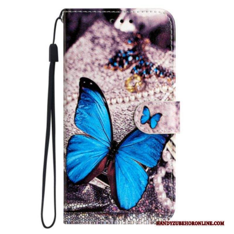 Folio Cover Xiaomi Redmi A1 Farfalla Blu Con Cinturino